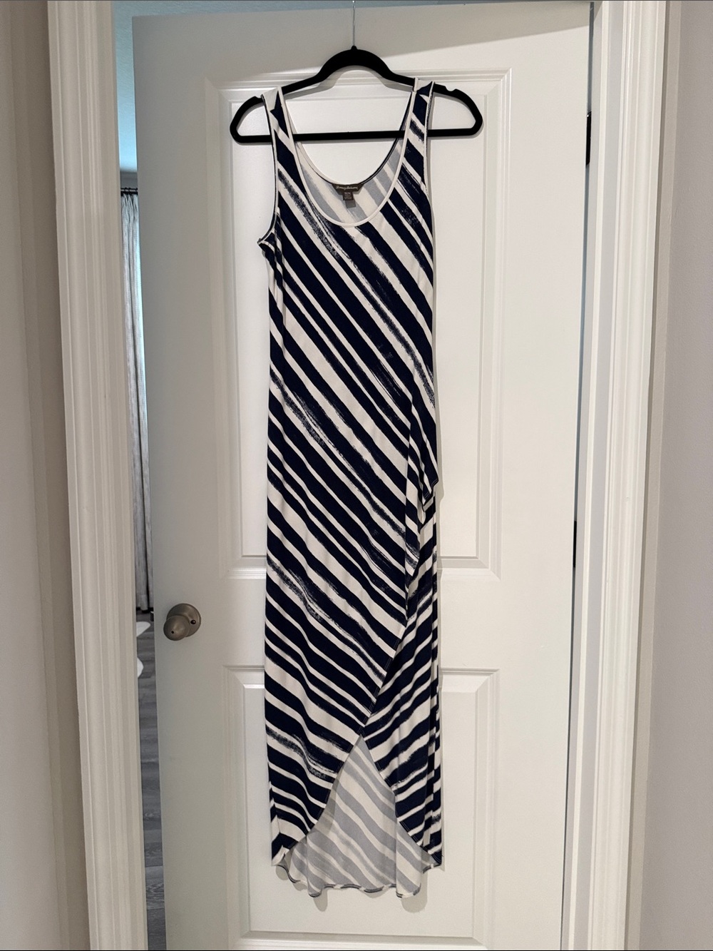 Tommy Bahama Navy and White Diagonal Stripe High-Low Maxi Dress